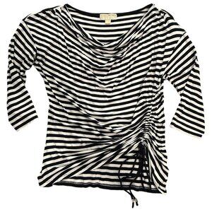 Michael Kors Top Womens XL Black White Stripe Nautical Preppy Long Sleeve Ruched